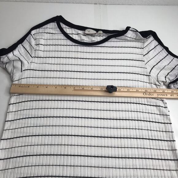 Anthropologie Postmark Top Womens Small Black White Stripe Ribbed Short Sleeve - Picture 6 of 9